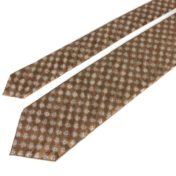 Brioni Satin Silk Gold/Blue Wave Abstract Tie Mens - Picture 6 of 8